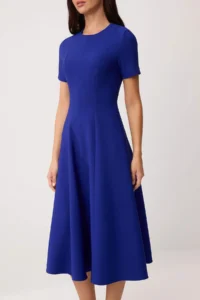 TRENDYOLMİLLA Saks Blue Plain Skirt Opened at Waist Midi Weaving Dress - Image 3