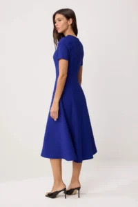 TRENDYOLMİLLA Saks Blue Plain Skirt Opened at Waist Midi Weaving Dress - Image 4