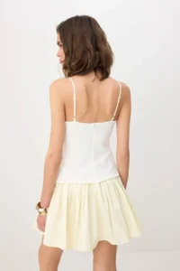 TRENDYOLMİLLA WHITE Yellow pleated Mini Tek Piece Weaving Dress - Image 4