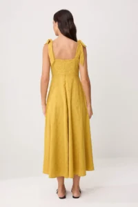 TRENDYOLMİLLA Mustard Plain Binding Detailed Maxi Weaving Dress - Image 5