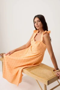 TRENDYOLMİLLA Salmon Plain Binding Detailed Maxi Weaving Dress - Image 2