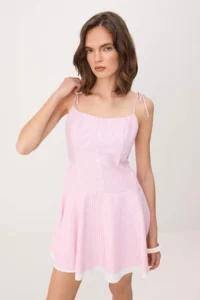 TRENDYOLMİLLA Pink Striped buttoned Short / Mini Weaving Dress - Image 2