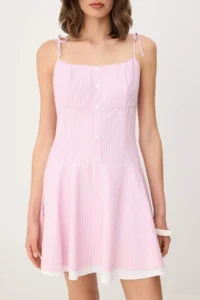 TRENDYOLMİLLA Pink Striped buttoned Short / Mini Weaving Dress - Image 3
