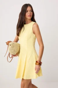 TRENDYOLMİLLA Yellow Plain Embroidered Short / Mini  Weaving Dress - Image 2