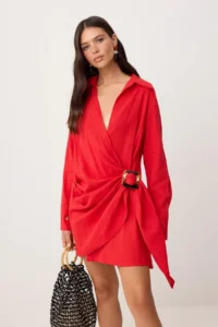 TRENDYOLMİLLA Red Accessory Detailed Double breasted Short / Mini Weaving Dress