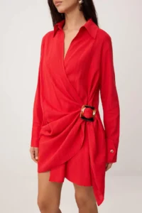 TRENDYOLMİLLA Red Accessory Detailed Double breasted Short / Mini Weaving Dress - Image 3