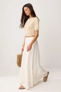TRENDYOLMİLLA WHITE 100% Cotton Muslin LONG Maxi Skirt - Image 2