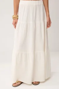 TRENDYOLMİLLA WHITE 100% Cotton Muslin LONG Maxi Skirt - Image 3
