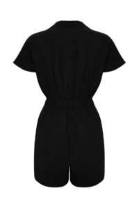 TRENDYOLMİLLA Black Elastic Waist Zipper Detailed Mini Weaving Jumpsuit - Image 4