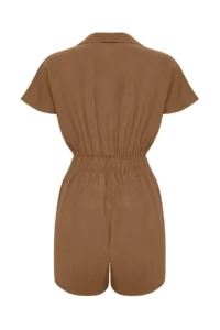 TRENDYOLMİLLA Camel Elastic Waist Zipper Detailed Mini Weaving Jumpsuit - Image 5