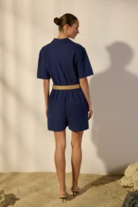 TRENDYOLMİLLA Navy Blue Arched linen blended Wide Leg  Weaving Jumpsuit - Image 4