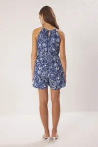 TRENDYOLMİLLA Navy Blue flower patterned Weaving Short Jumpsuit - Image 4