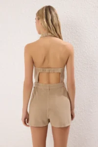 TRENDYOLMİLLA Beige Back Detailed Mini DENIM Jumpsuit - Image 4