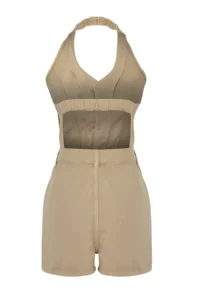 TRENDYOLMİLLA Beige Back Detailed Mini DENIM Jumpsuit - Image 6