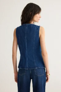 TRENDYOLMİLLA More Sustainable DARK BLUE Gold buttoned Sewing Detailed DENIM Vest - Image 5