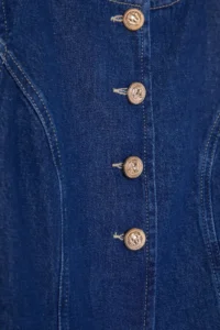 TRENDYOLMİLLA More Sustainable DARK BLUE Gold buttoned Sewing Detailed DENIM Vest - Image 7