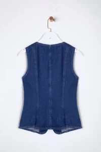 TRENDYOLMİLLA More Sustainable DARK BLUE Gold buttoned Sewing Detailed DENIM Vest - Image 9