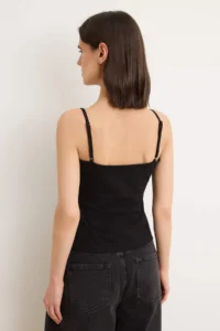 TRENDYOLMİLLA Black-Ecru Plain Fitted Cowl Neck Thin Sleeveless Sleeveless Cotton Flexible Knitting Tank Top - Image 4