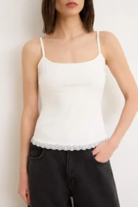 TRENDYOLMİLLA Black-Ecru Plain Fitted Cowl Neck Thin Sleeveless Sleeveless Cotton Flexible Knitting Tank Top - Image 6