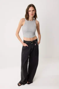 TRENDYOLMİLLA Gray Melange Plain Fitted Barbell Collar Sleeveless Ribbed Flexible Knitting Tank Top - Image 2