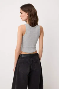 TRENDYOLMİLLA Gray Melange Plain Fitted Barbell Collar Sleeveless Ribbed Flexible Knitting Tank Top - Image 5