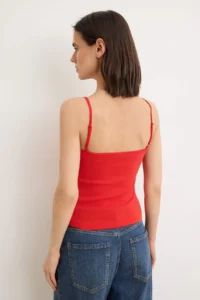 TRENDYOLMİLLA Black-Red Plain Fitted Cowl Neck Thin Sleeveless Sleeveless Cotton Rib Knitting Tank Top - Image 4