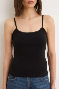 TRENDYOLMİLLA Black-Red Plain Fitted Cowl Neck Thin Sleeveless Sleeveless Cotton Rib Knitting Tank Top - Image 6