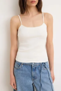TRENDYOLMİLLA Dark Brown-Ecru Plain Fitted Cowl Neck Sleeveless Cotton Rib Knitting Tank Top - Image 3