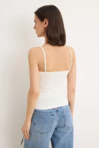 TRENDYOLMİLLA Dark Brown-Ecru Plain Fitted Cowl Neck Sleeveless Cotton Rib Knitting Tank Top - Image 4