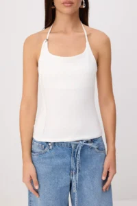 TRENDYOLMİLLA Ecru Plain Fitted Barbell Collar Thin Sleeveless Sleeveless Cotton Flexible Knitting Tank Top - Image 3