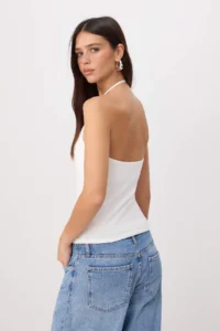 TRENDYOLMİLLA Ecru Plain Fitted Barbell Collar Thin Sleeveless Sleeveless Cotton Flexible Knitting Tank Top - Image 4