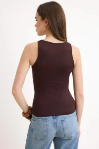 TRENDYOLMİLLA Brown Fitted Cowl Neck Long Sleeve Soft Knitting Tank Top - Image 4