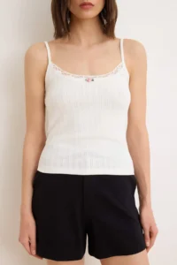 TRENDYOLMİLLA Ecru Fitted Square Neck Thin Sleeveless Sleeveless Knitwear look Knitting Tank Top - Image 3