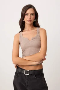 TRENDYOLMİLLA Mink Fitted V-neck Thick Sleeveless Sleeveless Ribbed Flexible Knitting Tank Top - Image 2