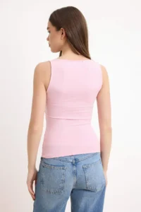 TRENDYOLMİLLA Pink Fitted Square Neck Thick Sleeveless Sleeveless Cotton Flexible Knitting Tank Top - Image 4
