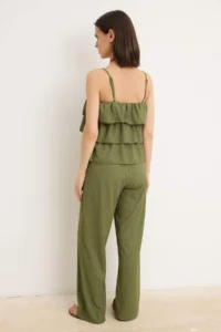 TRENDYOLMİLLA Khaki Regular Thin Sleeveless Sleeveless Wide Leg textured Knitting Top and Bottom Set - Image 4