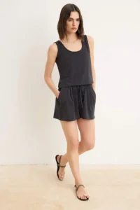 TRENDYOLMİLLA Anthracite relaxed Cowl Neck Wide Leg Short / Mini Modal Knitting Bottom Top Set