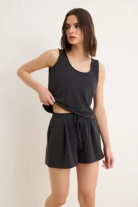 TRENDYOLMİLLA Anthracite relaxed Cowl Neck Wide Leg Short / Mini Modal Knitting Bottom Top Set - Image 2