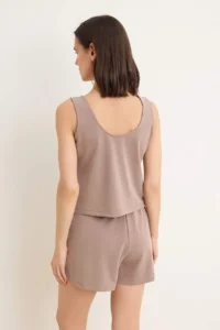 TRENDYOLMİLLA Mink relaxed Cowl Neck Regular Waist Wide Leg Short / Mini Modal Knitting Bottom Top Set - Image 4