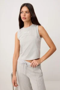 TRENDYOLMİLLA Gray Melange Plain Wide Leg Short Wide Leg Premium Soft Knitting Bottom - Top Set - Image 2