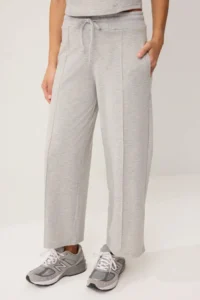 TRENDYOLMİLLA Gray Melange Plain Wide Leg Short Wide Leg Premium Soft Knitting Bottom - Top Set - Image 3