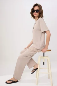 TRENDYOLMİLLA Stone Oversized/Wide Pattern Lace Detailed Short Sleeve Asymmetric Knitting Bottom - Top Set - Image 2