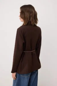 TRENDYOLMİLLA Brown Aksesuar Arched padded Lined Blazer Jacket - Image 4
