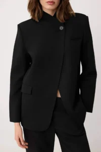 TRENDYOLMİLLA Black Stand-up Collar Comfortable Pattern Lined padded Blazer Jacket - Image 3