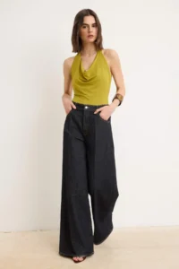 TRENDYOLMİLLA Oil Green Plain Fitted Barbell Neck Accessory Detailed snaps Flexible Knitting Bodysuit .D.00025 - Image 2