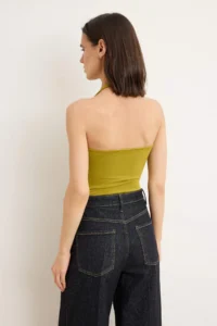 TRENDYOLMİLLA Oil Green Plain Fitted Barbell Neck Accessory Detailed snaps Flexible Knitting Bodysuit .D.00025 - Image 4