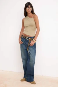 TRENDYOLMİLLA Mink Fitted Asymmetric Collar Sleeveless Cotton Flexible Knitting Blouse - Image 2