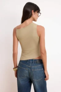 TRENDYOLMİLLA Mink Fitted Asymmetric Collar Sleeveless Cotton Flexible Knitting Blouse - Image 4