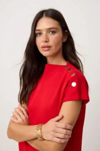 TRENDYOLMİLLA Red Regular/Normal Pattern Dog collar Accessory Detailed Crop Soft Touch Knitting Blouse - Image 2
