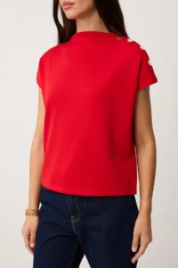 TRENDYOLMİLLA Red Regular/Normal Pattern Dog collar Accessory Detailed Crop Soft Touch Knitting Blouse - Image 3